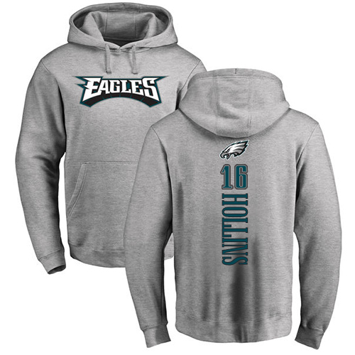 Men Philadelphia Eagles 16 Mack Hollins Ash Backer NFL Pullover Hoodie Sweatshirts